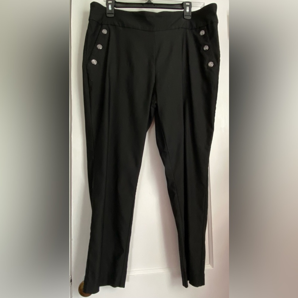 Counterparts Flat Front Black Pull-on Pants Buttons Elastic Waistband Size: XL